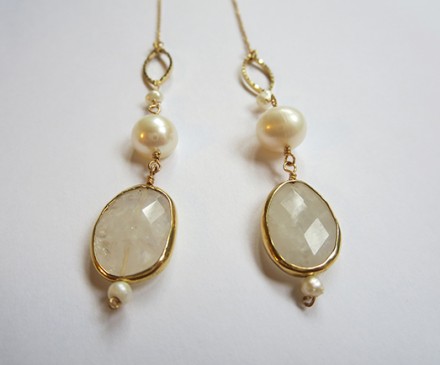 Blue moon stone & Fresh water pearl earrings with K14GF 1
