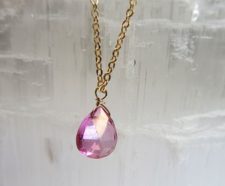 Pink Topaz necklace WITH K14 GOLD FILLED 4