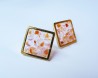 Carnelian, Rose quartz, Cherry quartz earrings with Resin – Square – 3