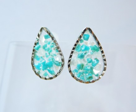 Turquoise & Shell earrings with Resin – Pear – 3