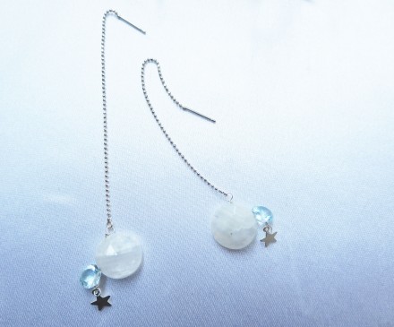 RAINBOW MOONSTONE & SKY BLUE TOPAZ earrings WITH STERLING SILVER 1